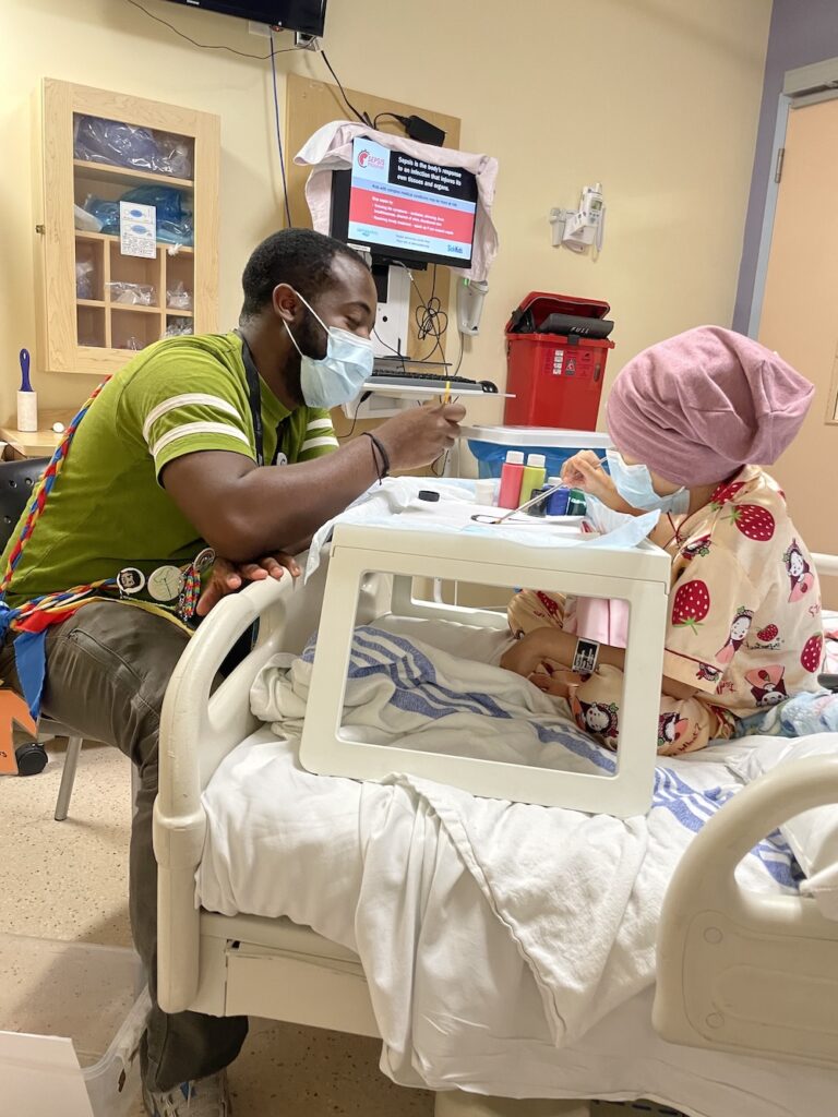 Radda in hospital during treatment.